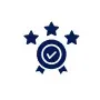 Blue badge with a checkmark and three stars.