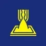 Yellow emblem of a laser welding process on a blue background.