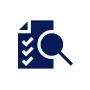 Blue document with checkmarks and magnifying glass, suggesting review or analysis.