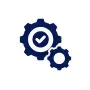 Two blue gears, one with a checkmark, symbolizing settings and confirmation.