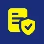 Yellow document with a shield icon, indicating secured agreement on a blue background.