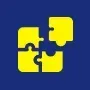 Yellow puzzle pieces, one detached, on a blue background.