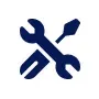 Blue crossed wrench and screwdriver, tools icon.