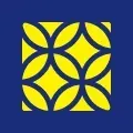 Yellow floral pattern inside a square on a blue background.