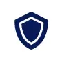 Blue shield with a white outline, symbolizing protection.