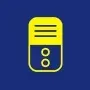 Yellow and blue server icon with horizontal lines and two circles.