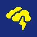 Yellow brain and cloud with lightning bolt on a blue background.
