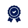Dark blue award ribbon with a white checkmark.