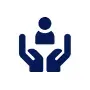Hands cupping a person icon, suggesting care or support.