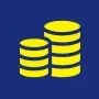 Two stacks of yellow coins on a blue background, representing wealth or savings.