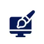 Blue computer monitor icon with a paintbrush on it.