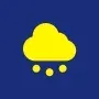 Yellow cloud with three small circles, signaling light rain on a dark blue background.