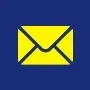 Yellow envelope icon on a blue background.