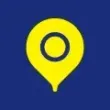 Yellow location pin with a circle at the center on a dark blue background.