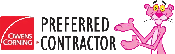 Owens Corning Preferred Contractor logo with Pink Panther.