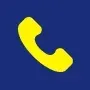 Yellow telephone handset icon on a dark blue background.