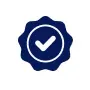 Blue badge with a white checkmark, indicating verification or approval.