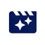 Dark blue movie clapboard with two white sparkles.