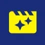 Yellow video clapboard with two sparkling stars on a dark blue background.