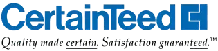 CertainTeed logo with blue text on a white background. Text includes "Quality made certain. Satisfaction guaranteed."
