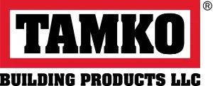 TAMKO Building Products LLC logo with black text on a red and white rectangle.