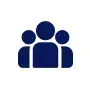 Blue icon depicting three people; a group or team.