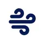 Dark blue stylized wind icon.