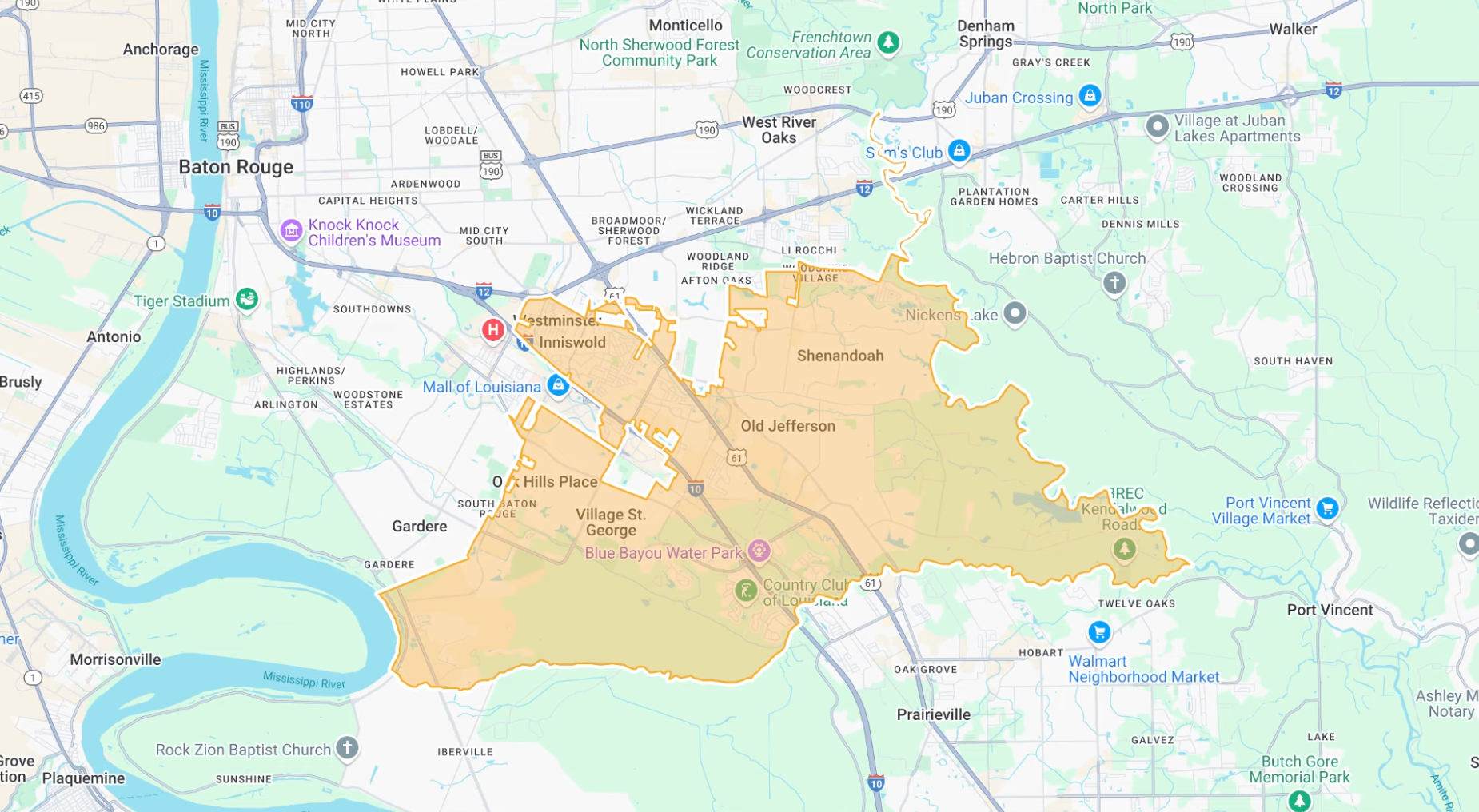 Map of St. George, Louisiana