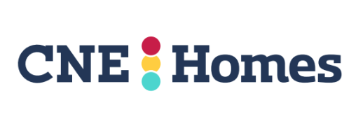 A logo for cne homes with a traffic light in the middle.