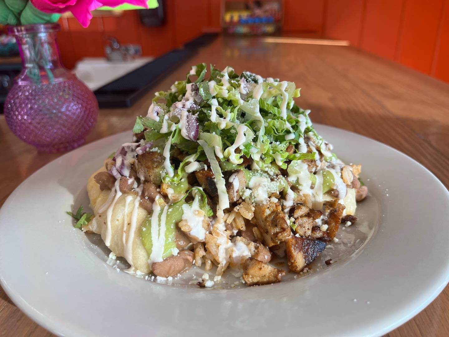 A close up of a plate of food on a table.