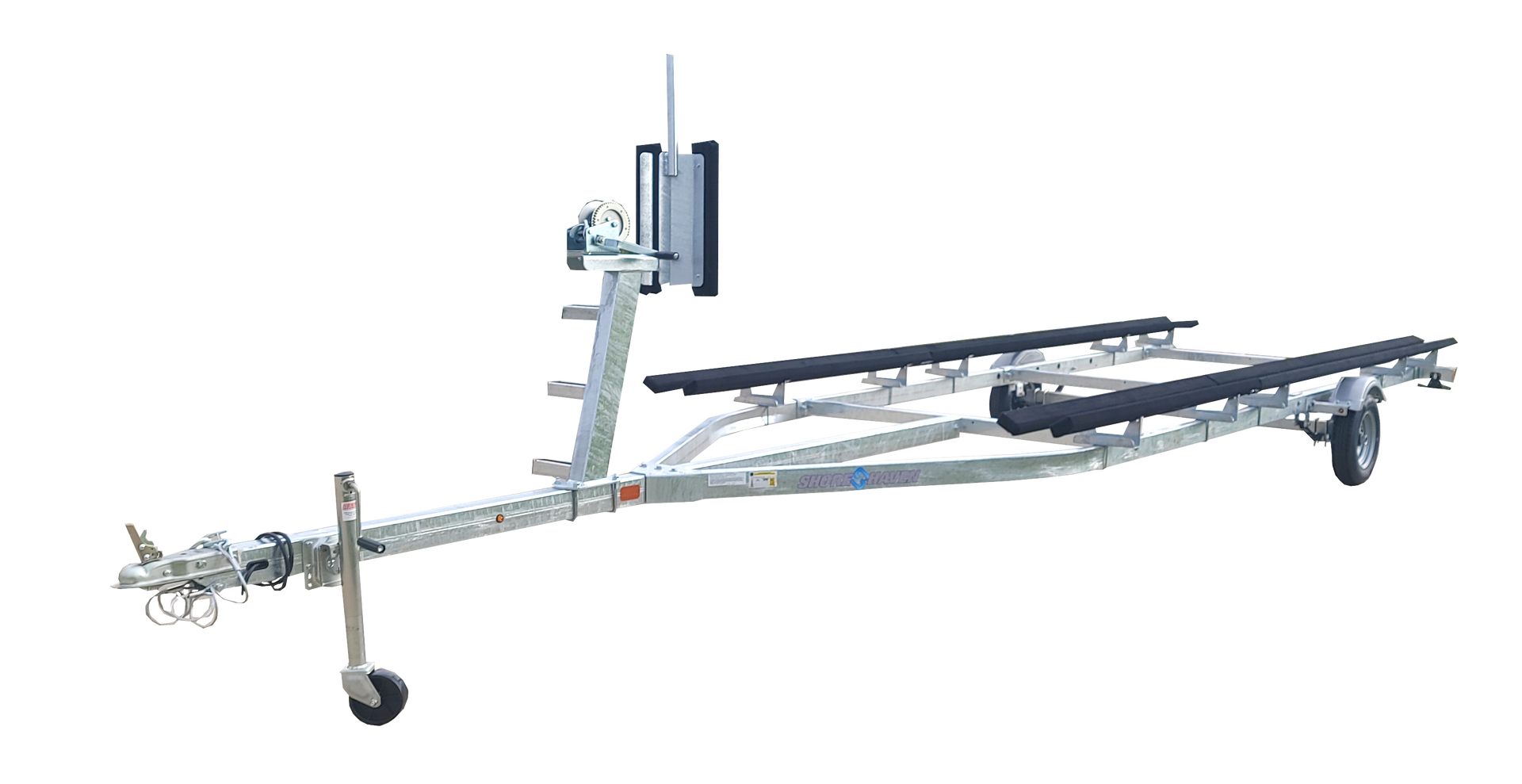 Galvanized pontoon boat trailer with adjustable bunks and dual axles