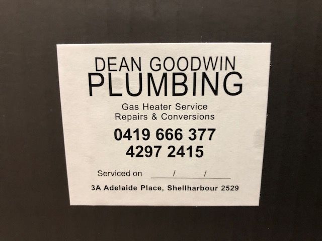 service sticker — Dean Goodwin Plumbing Pty Ltd in Shellharbour, NSW