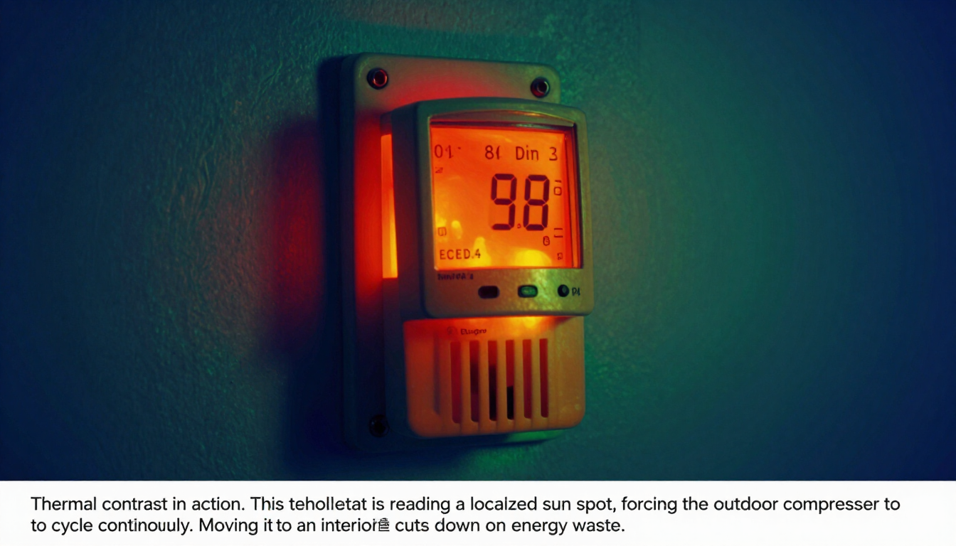 HVAC service technician calibrating a smart thermostat placement profile in Liberty, NC.