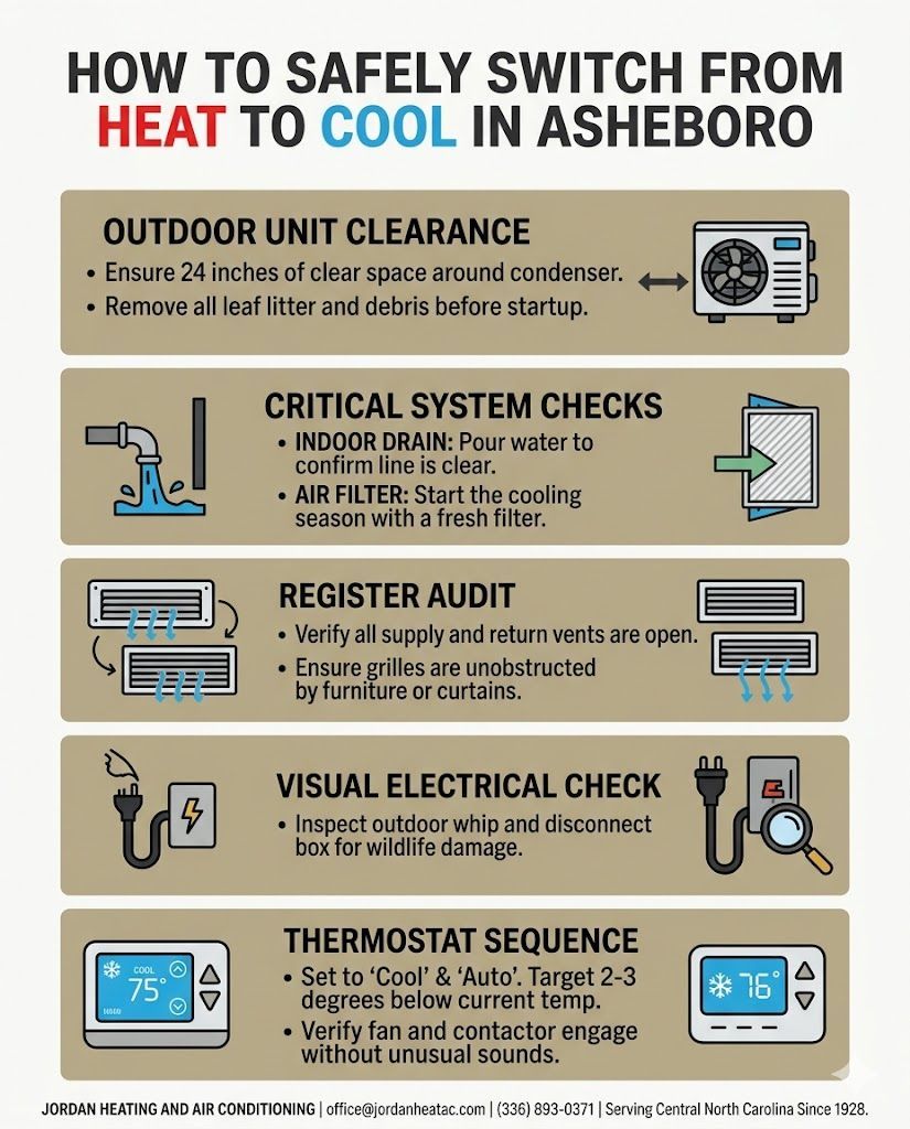 A homeowner adjusting a digital thermostat in an Asheboro living room.