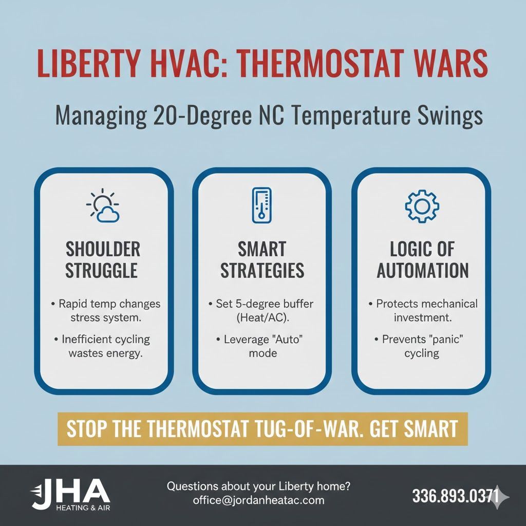 A homeowner adjusting a smart thermostat during a volatile North Carolina spring day.