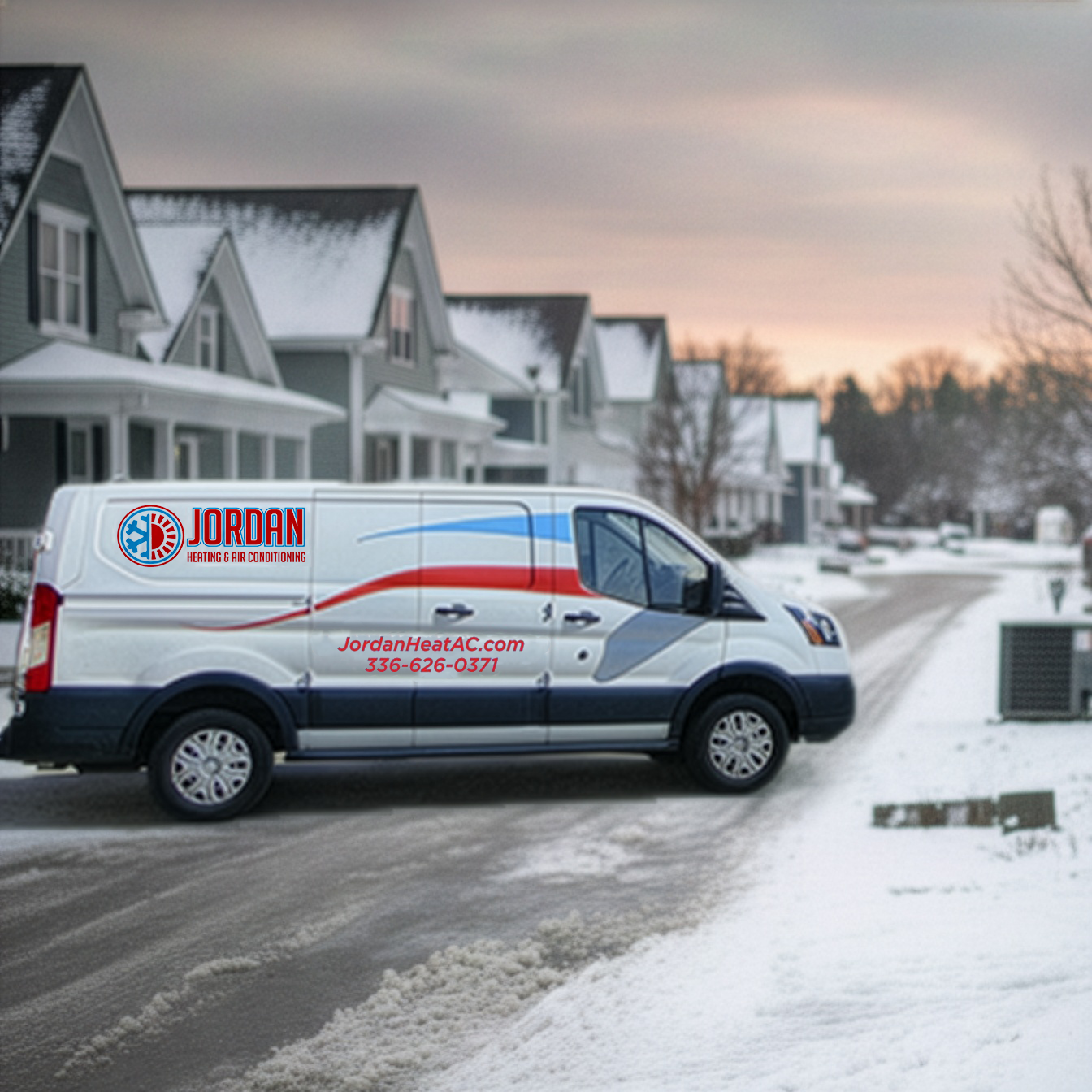 Emergency heating repair technician in Randleman NC during ice storm recovery.