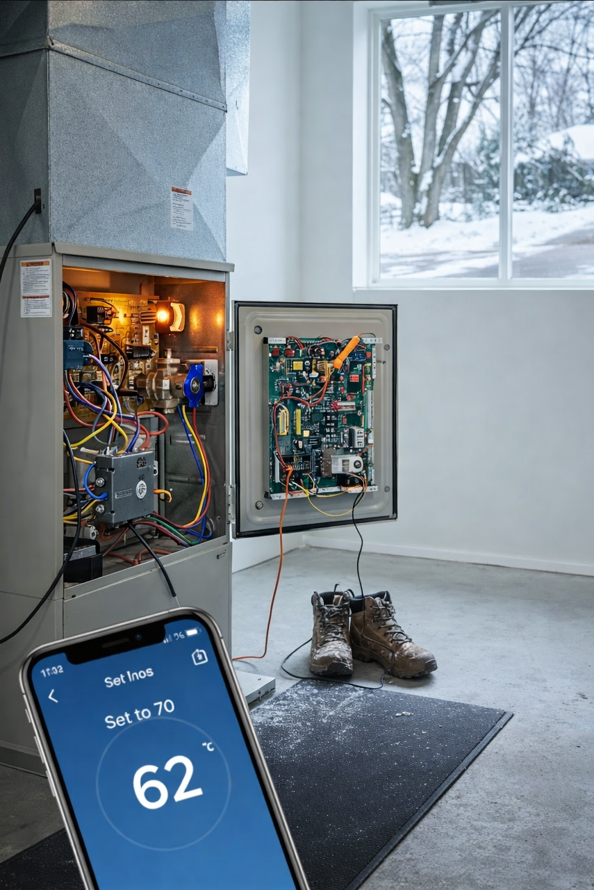 Jordan Heating and Air technician performing heating repair in Randleman NC.