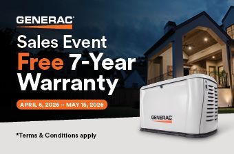 Click to learn more about the Free 7-Year Warranty promotion. Jordan Heating and Air Conditioning Generac Spring Sales Event 2026. Free 7-year extended warranty on Generac home standby generator installations in Asheboro and Liberty, NC.