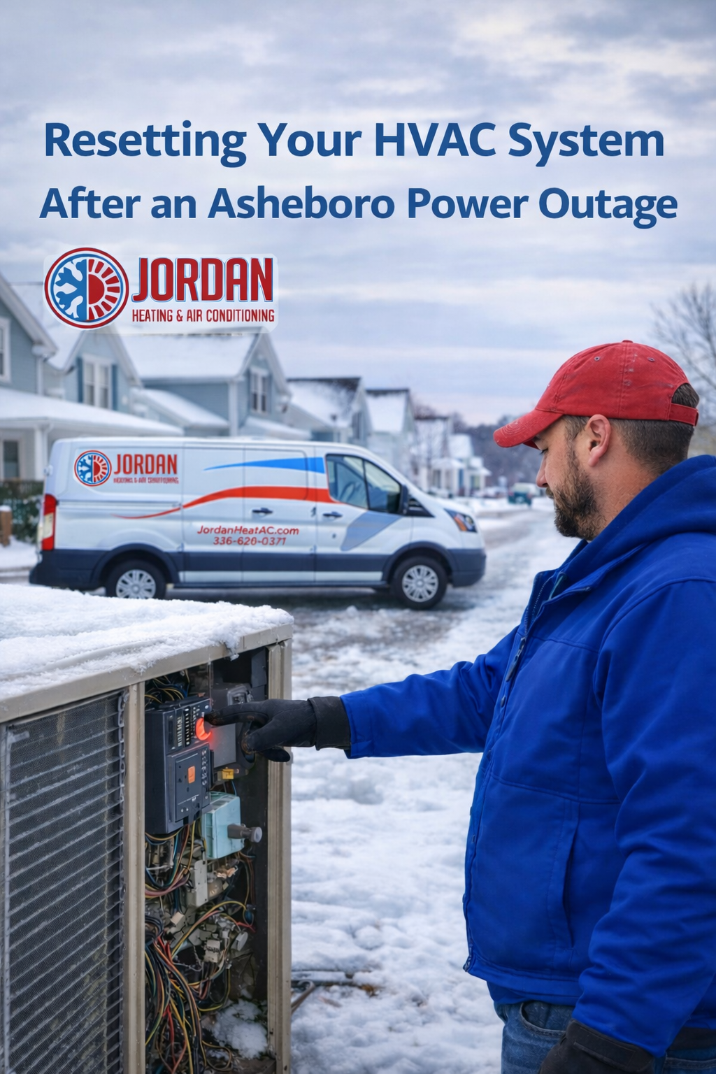 Technician resetting a residential HVAC system in Asheboro NC.