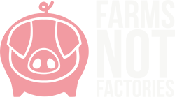 Farms Not Factories logo - a stylized pink piggy head-on