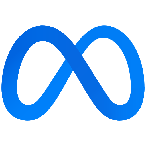 A blue Meta infinity loop logo on a white background.