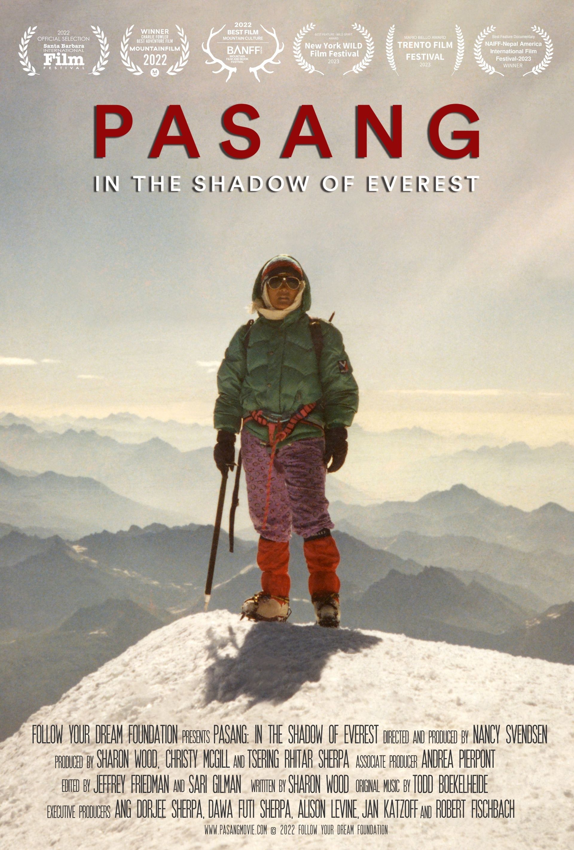 A movie poster for pasang in the shadow of everest