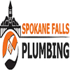 Logo for Spokane Falls Plumbing featuring a stylized orange wrench, the Spokane Clock Tower, and company name.