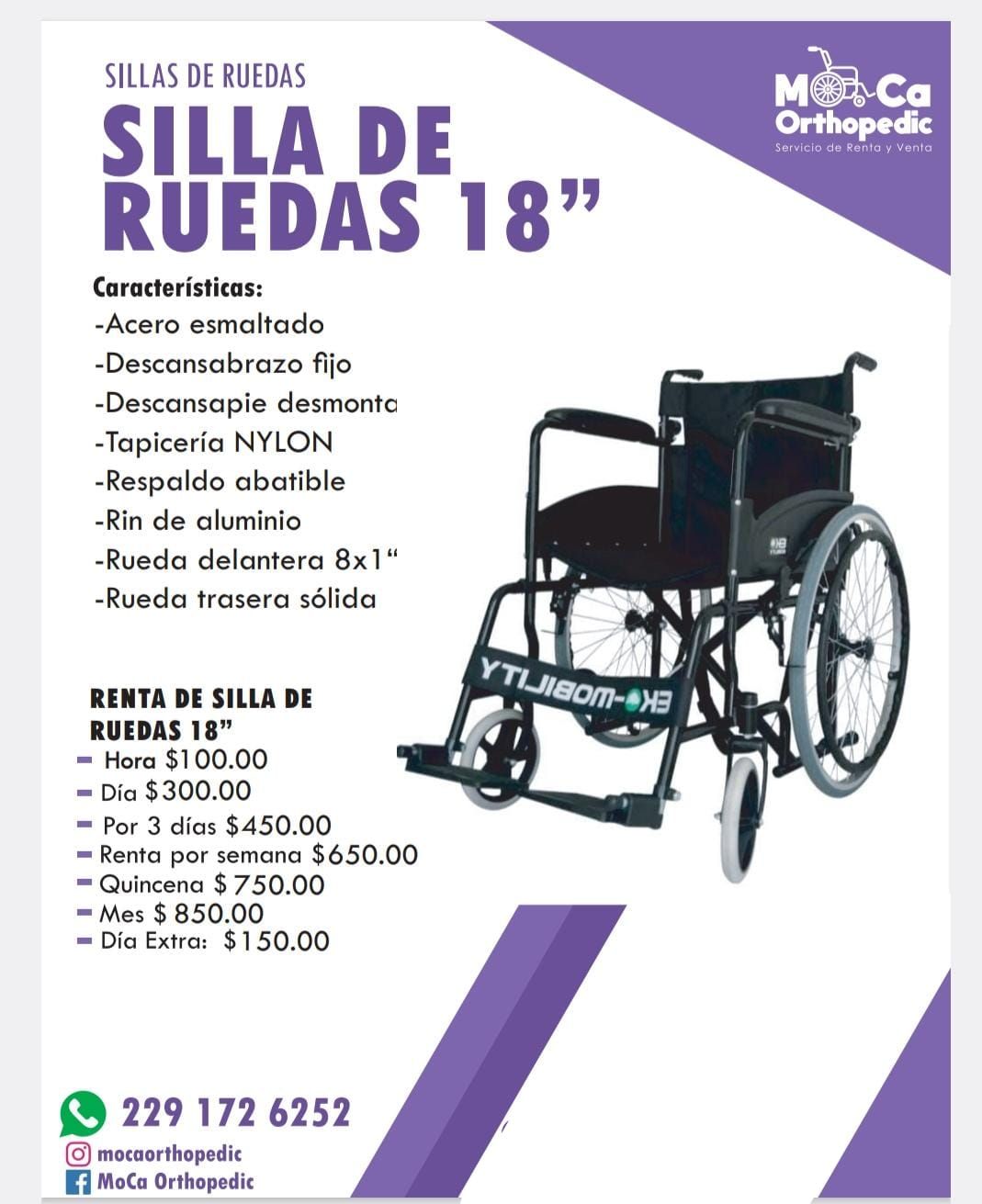 MOCA ORTHOPEDIC - SILLA DE RUEDAS 18 MOCA ORTHOPEDIC - SILLA DE RUEDAS 18