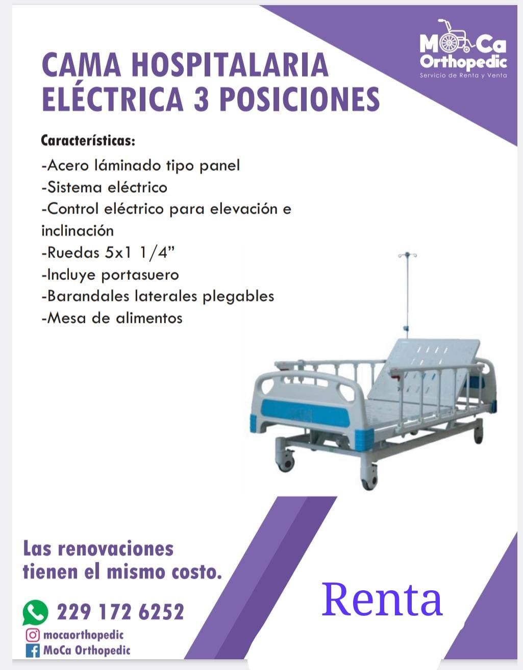 MOCA ORTHOPEDIC - CAMA HOSPITALARIA ELÉCTRICA 3 POSICIONES MOCA ORTHOPEDIC - CAMA HOSPITALARIA ELÉCTRICA 3 POSICIONES