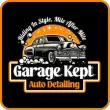Garage Kept Auto Detailing logo with a classic car, bubbles, and text: "Riding in Style, Mile After Mile."