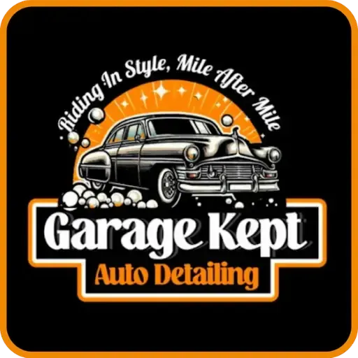 Garage Kept Auto Detailing logo with a classic car, bubbles, and text: "Riding in Style, Mile After Mile."