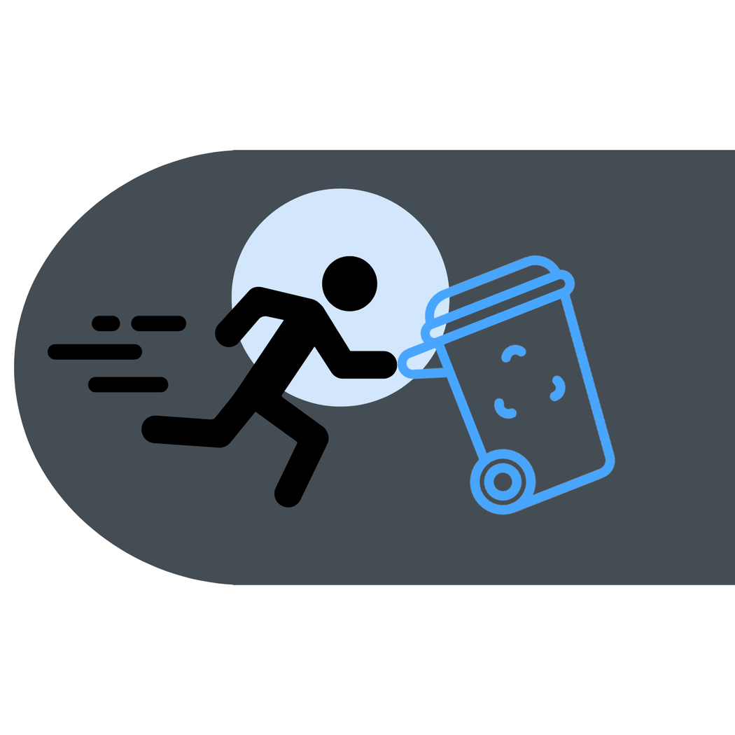 A man is running towards a trash can.