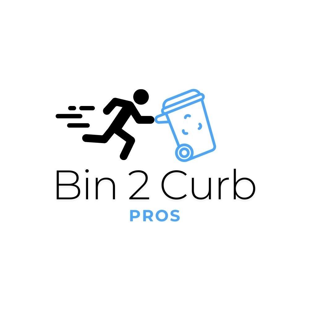 A logo for bin 2 curb pro shows a man pushing a trash can.