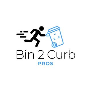 A logo for bin 2 curb pro shows a man pushing a trash can.